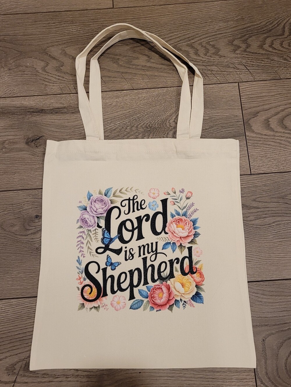 Custom 'The Lord Is My Sheperd' Canvas Tote Bag 15x16